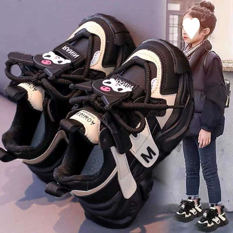 Дышащая обувь для девочек Kuromi, весенне-осенняя новая детская обувь, нескользящая спортивная обувь для больших детей на мягкой подошве для девочек