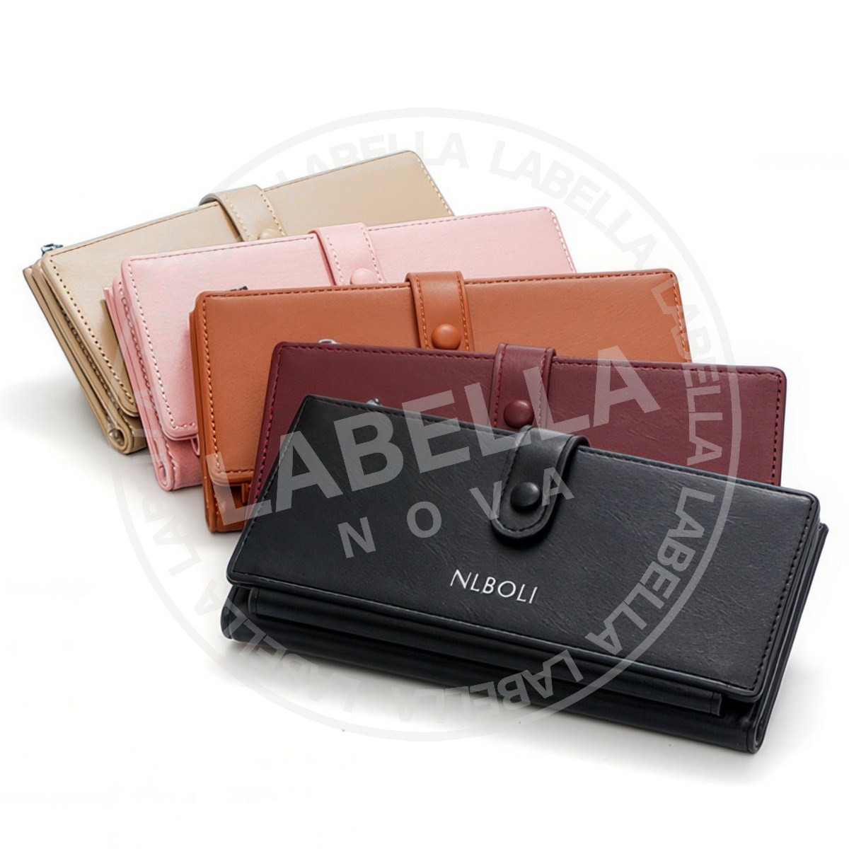La billetera de la señora Labella, billetera larga coreana PU, bolso de tarjetas multi-tarjeta de tres plegados, simple y de color sólido, bolsa de tarjetas transfronterizas de moda.