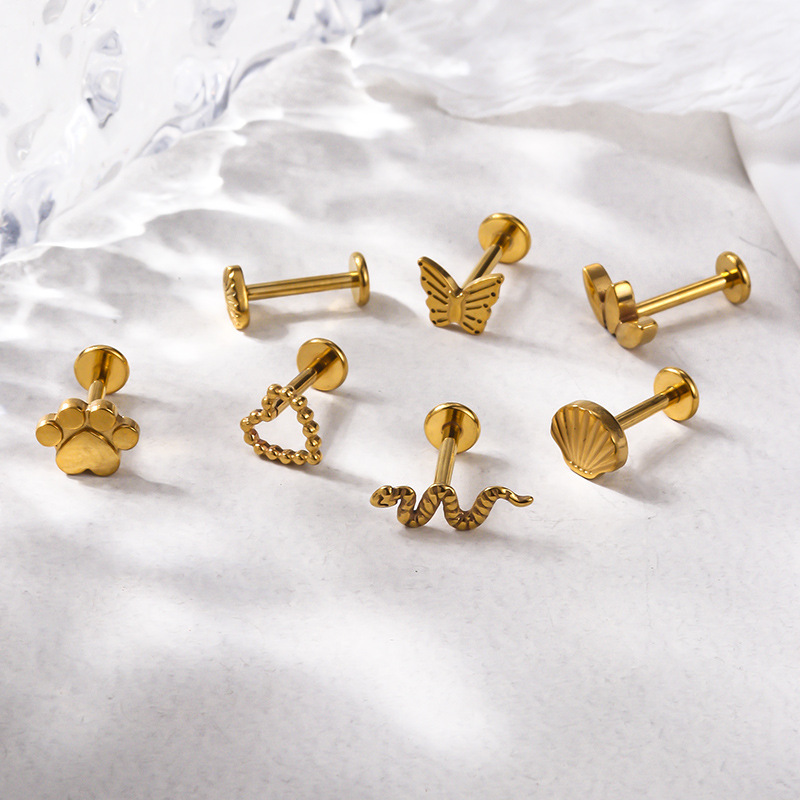 Fashion Heart Shape Metal Plating lip stud Ear Studs 1 Piece