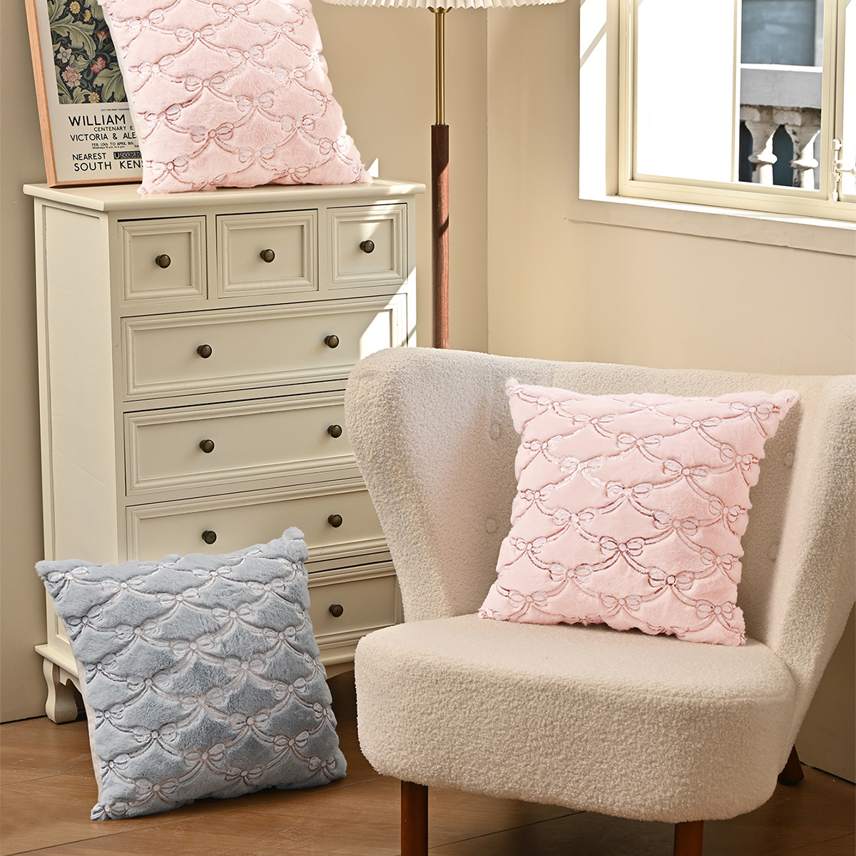 Cross-border amor doble arco almohada cubierta universal simple peluche sequinilla almohada cubierta sofá de oficina cubierta de cintura
