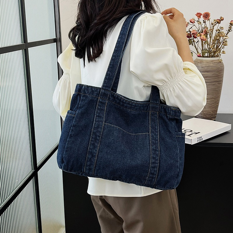 Custom embroideryレディースデニムダークカラーバッグ新品手持ち日常汎用ポータブルハンドバッグ|undefined