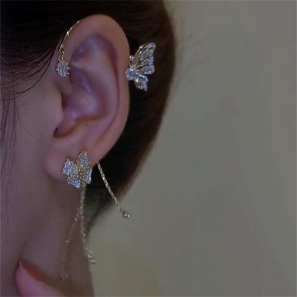 Fashion Tassel Butterfly Alloy Copper Rhinestone Women's Ear Clips display picture 2