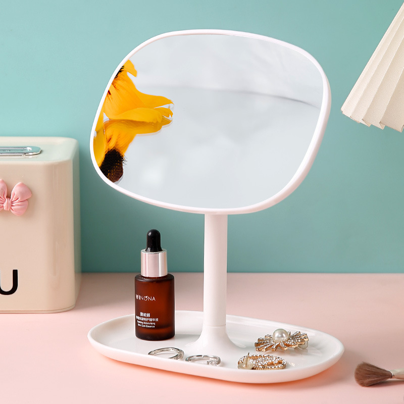 Espejo de maquillaje de escritorio minimalista Dormitorio de estudiantes Espejo de tocador de escritorio de una cara Espejo de belleza giratorio cuadrado con base