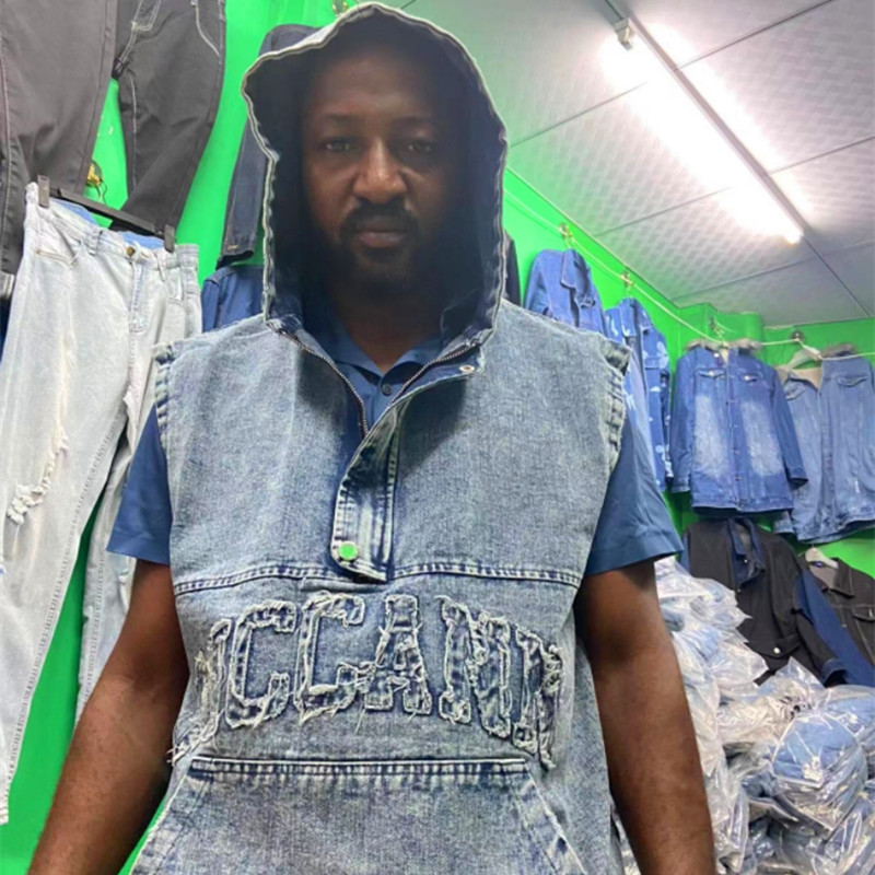 Ropa de hombre con capucha denim high street chaleco vaquero lavado para hombres y mujeres novedad de verano marca chaqueta suelta top sin mangas_voghion.com