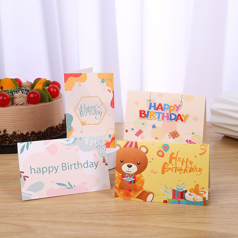 かわいい漫画折りたたみ誕生日カード子供の誕生日プレゼント花ケーキルームメッセージカード誕生日祝福カード