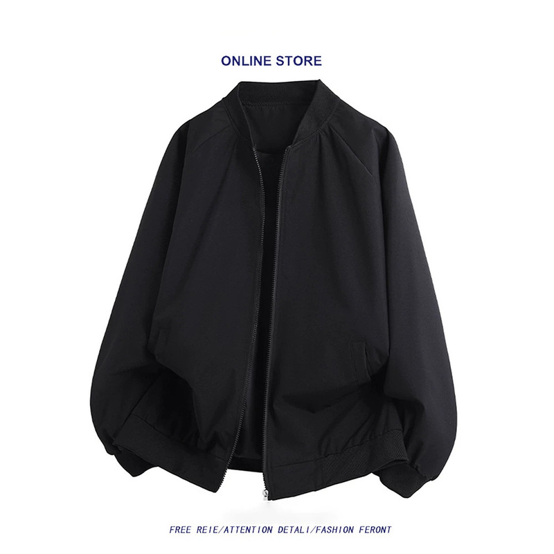 Japanese-style minimalist aviator jacket, couple's coat for spring and autumn, high-end loose-fitting American-style stand-up collar casual versatile baseball jacket Japanese-style minimalist aviator jacket, couple's coat for spring and autumn, high-end loose-fitting American-style stand-up collar casual versatile baseball jacket