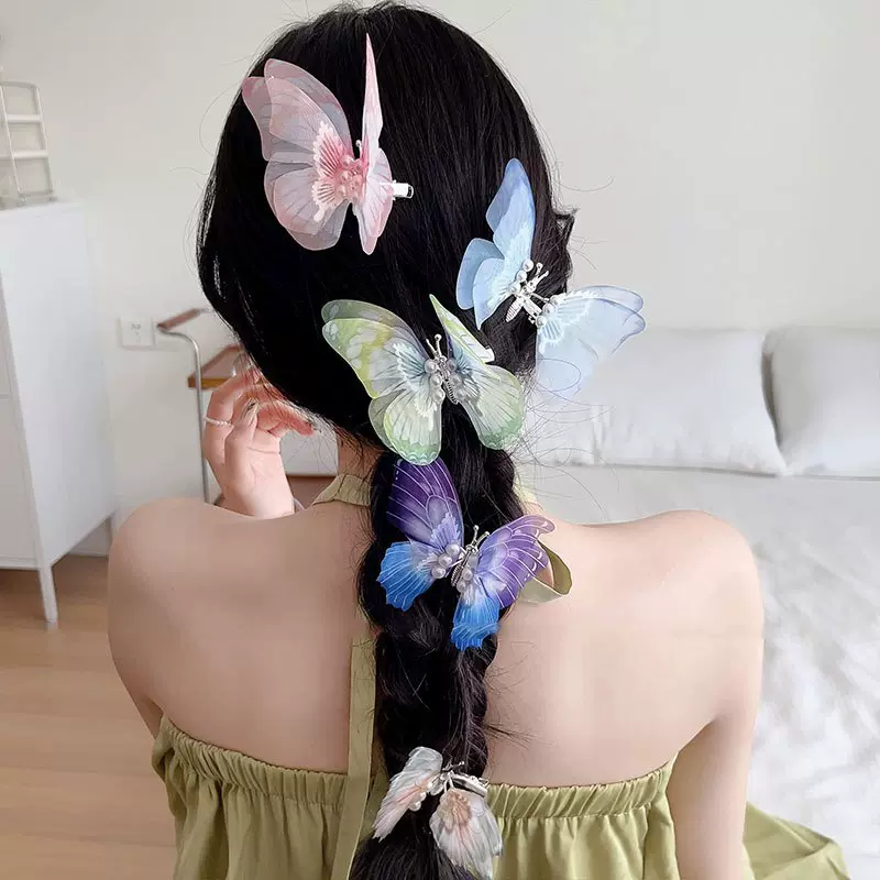 儿童会动的蝴蝶发夹发饰女孩2023新款大号后脑勺超仙珍珠发卡头饰