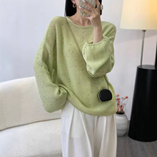 韩系亮片紫色毛衣女冬季大码全毛彩珠宽松慵懒感休闲加厚针织上衣