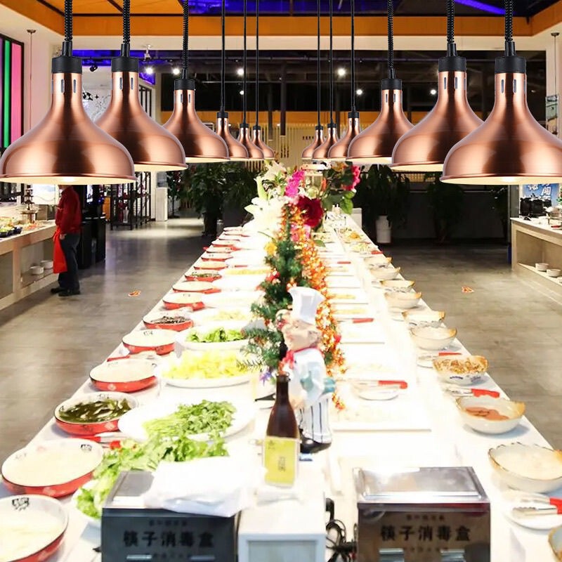伸缩保温灯自助餐厅烤肉灯食品加热吊灯单头伸降挂式食物保温灯|undefined