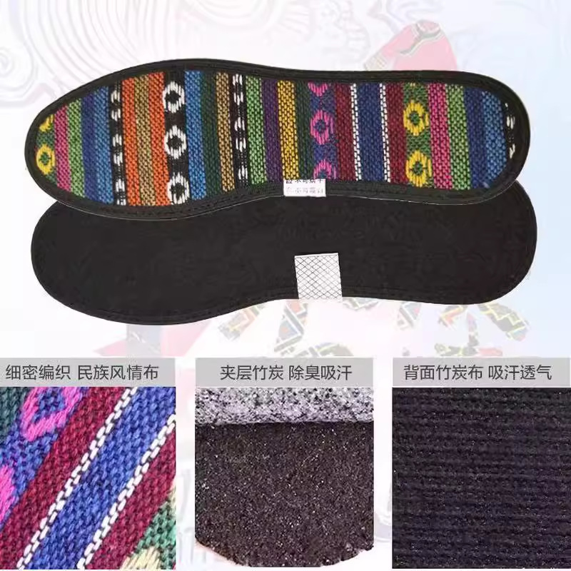 Regalos de estilo nacional bordados hechos a mano insolelas de zapatos limpias transpirables de carbón de bambú lino deportivo para hombres y mujeres
