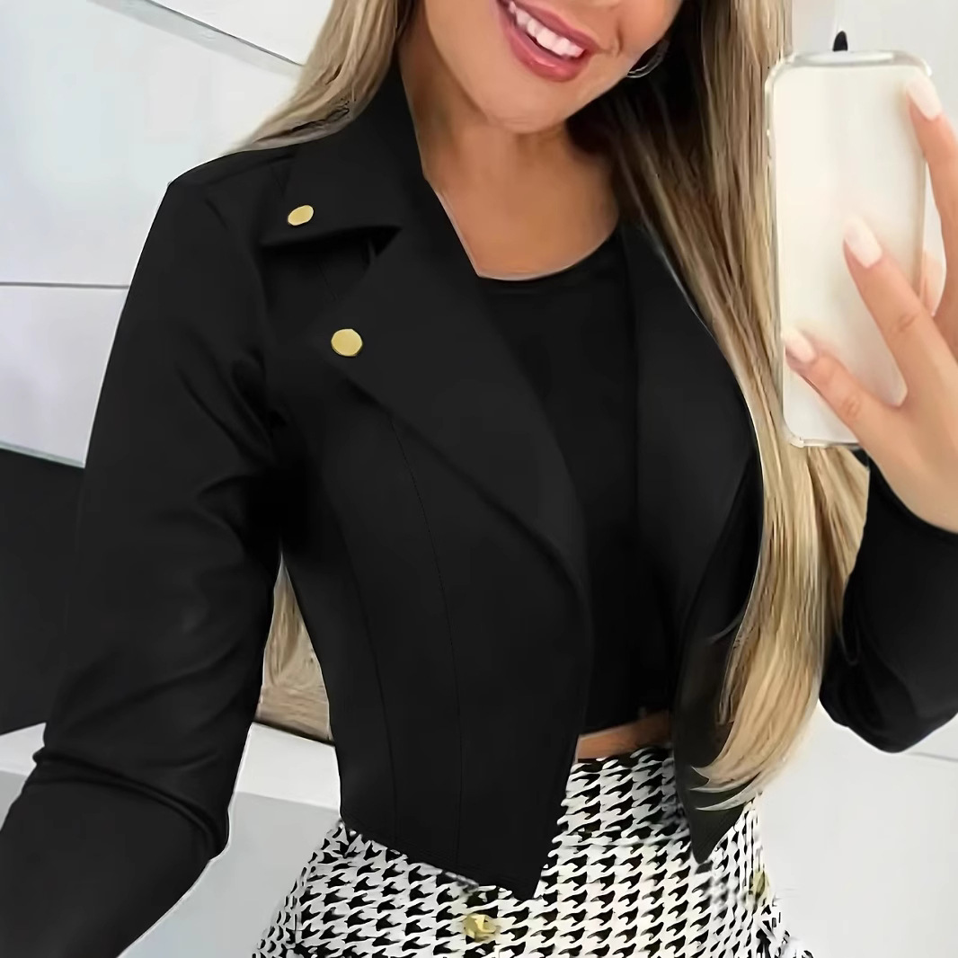 Amazon Cross-Border European and American Clothing 2025 Spring and Autumn Style Lapel Button Suit Short Jacket