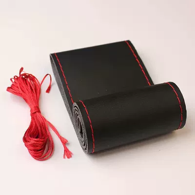 Steering wheel cover Hand-Stitched, Suitable for Men and Women - full-two-layer-cowhide-black-red-line-without-holes-38cm