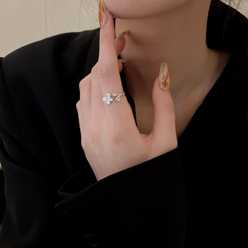 Simple, light and luxurious flower zircon ring for women, ins trend high-end design, dripping oil fashion internet celebrity index finger ring
