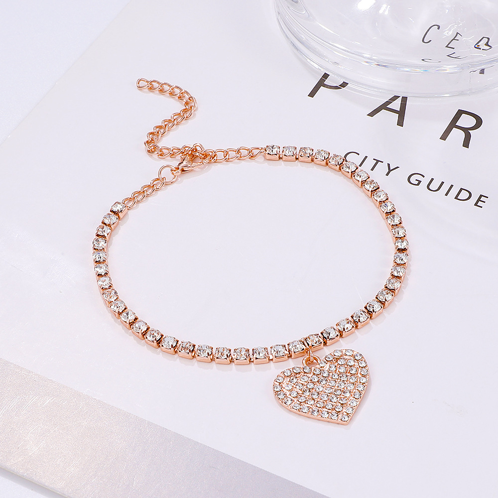 Heart Shape Pattern Wholesale Jewelry Elegant Retro Heart Shape Alloy Rhinestones Anklet