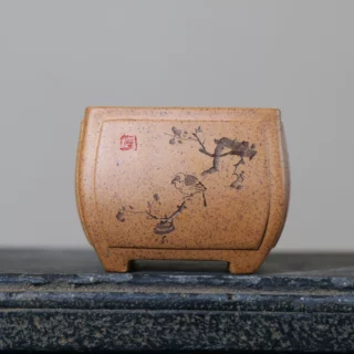 紫砂花盆盆景盆手工盆桌面盆栽正方形奎面苏兵名家盆刻绘柴烧窗面