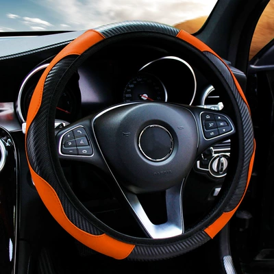 cover elastic no inner ring carbon: Steering wheel cover - carbon-fiber-sport-style-elastic-bandage-new-black-orange-dd-no-inner-ring-37-38-universal-without-inner-ring