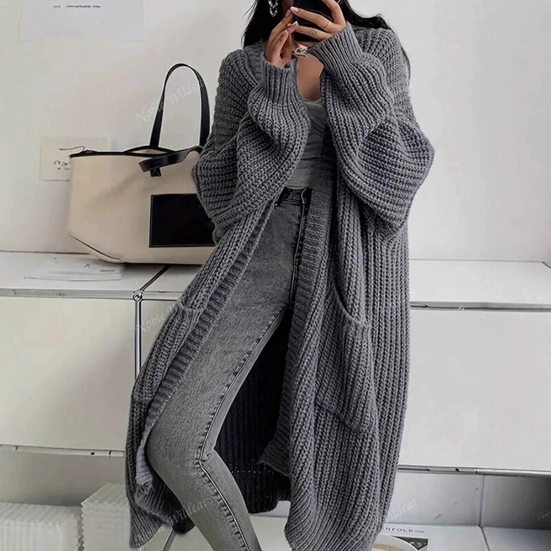 European and American style long over-the-knee sweater cardigan for women, new autumn and winter collection, casual loose thick knitted coat for women European and American style long over-the-knee sweater cardigan for women, new autumn and winter collection, casual loose thick knitted coat for women