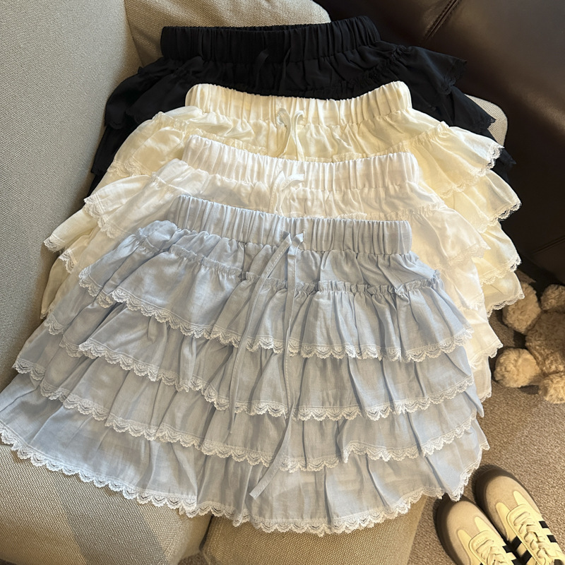 Korean-Style Youthful Lace Patchwork Tiered Skirt for Women, 2026 Summer New Model, Petite Elastic Waist Half Skirt