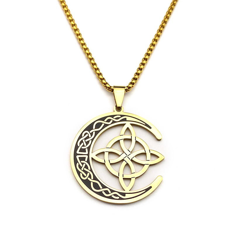 Collana con ciondolo a forma di luna irlandese, nodo cinese, celtico, vichingo nordico, in acciaio inossidabile_voghion.com