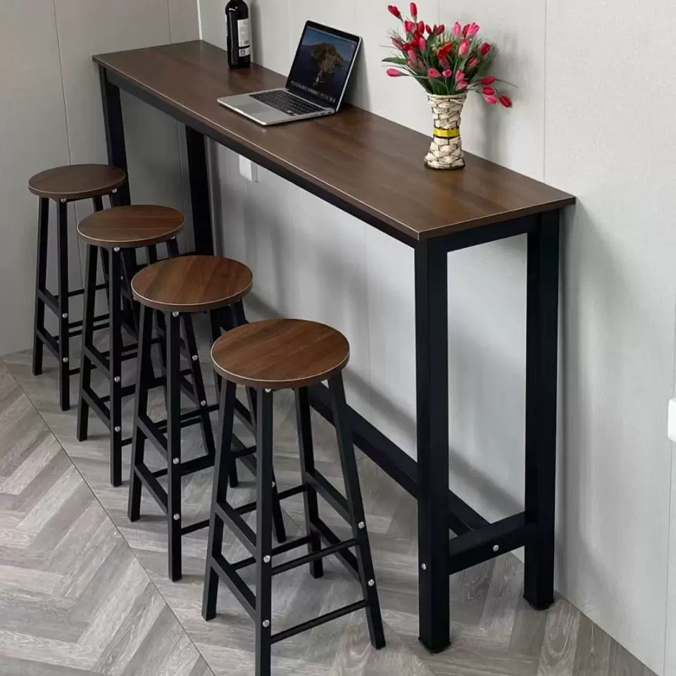 圆角靠墙吧台桌家用窄长方形简易桌子奶茶店桌椅组合高脚桌长条r*