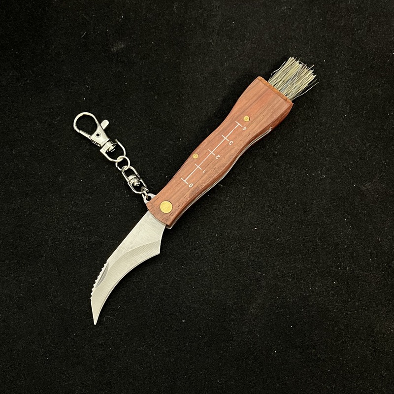 跨境花梨木折叠蘑菇刀多功能采蘑菇便携刀随身折刀野营木柄毛刷刀