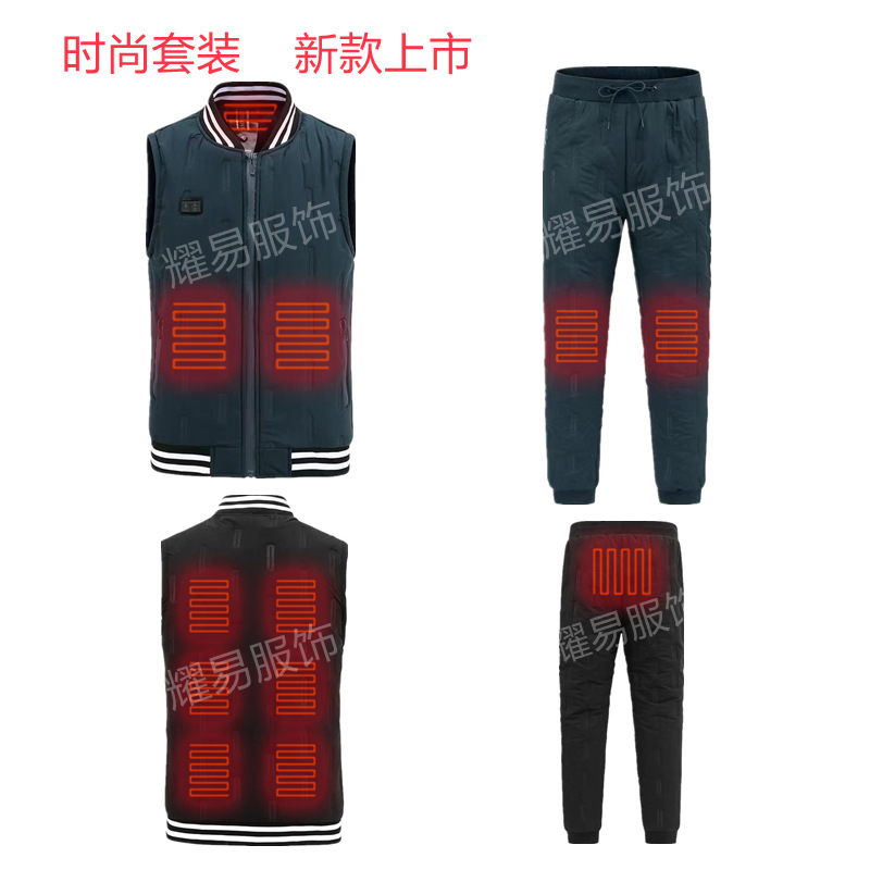 Transfronterizo inteligente doble zona de control 9 chaleco de calefacción zona 3 pantalones de calefacción traje de chaleco de invierno de los hombres traje al por mayor