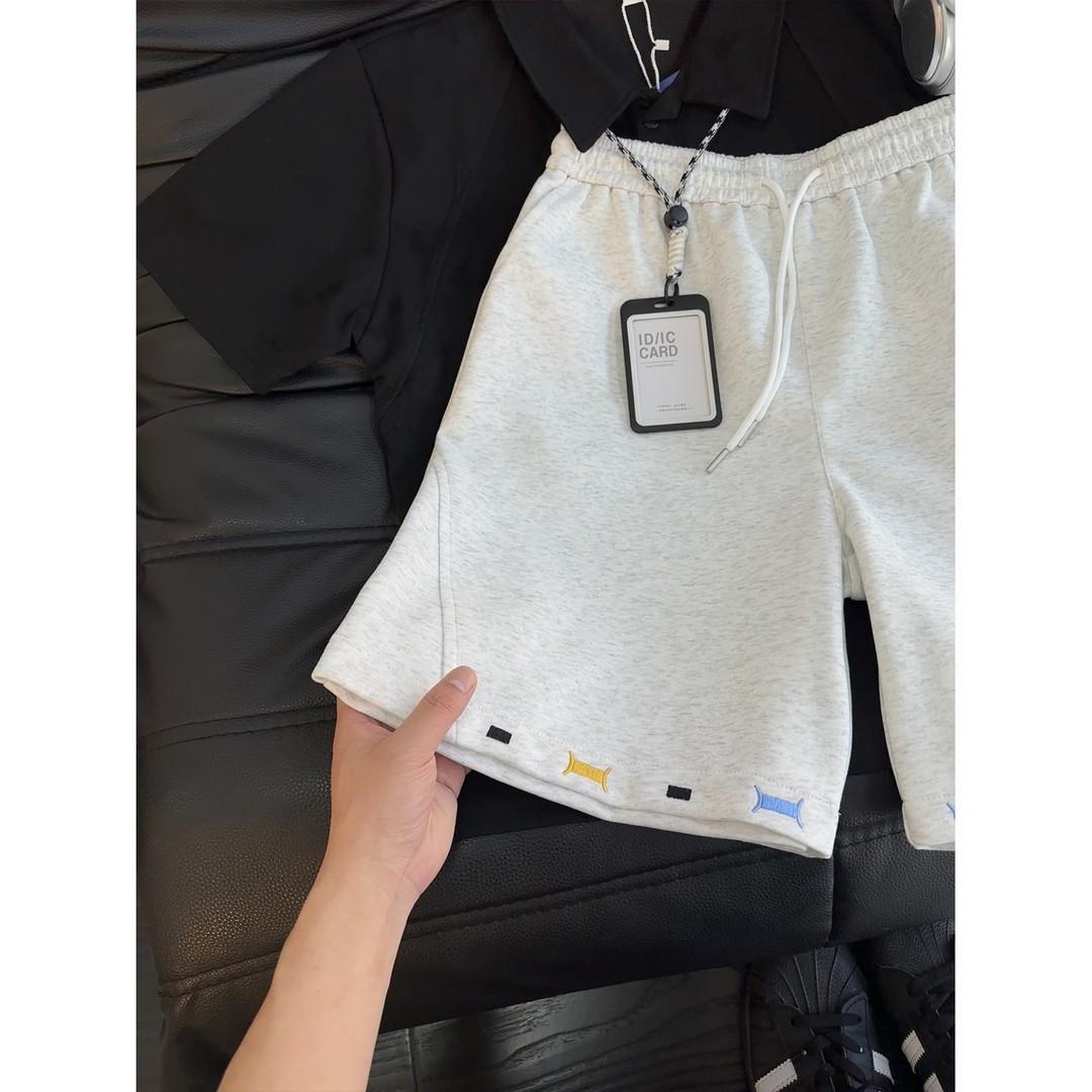 Men's Retro Embroidered Shorts Summer Trendy Diagonal Cut Sweatpants High End Casual Versatile Loose Five Point_viptrois.com