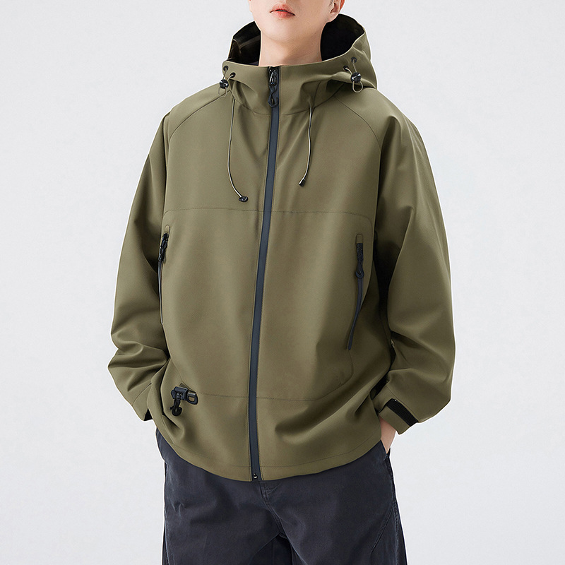 American Style Jacket Men's 2025 Spring New Outdoor Mountaineering Windproof and Waterproof Soft Shell Hooded Jacket