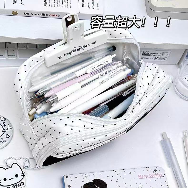 ins少女心蓝色音乐波点小猫多层痛包笔袋大容量铅笔文具袋收纳袋
