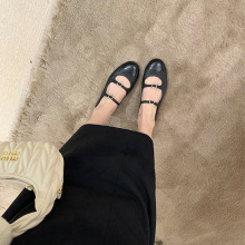 2025春季新款浅口平底单鞋法式复古平底圆头拼色玛丽珍女单鞋