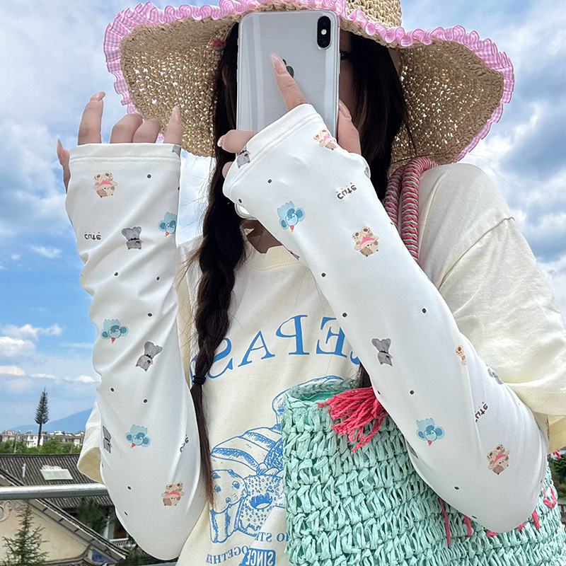 Protector solar manguito de hielo guantes ciclismo de verano manguito de hielo protector de brazo transpirable suelto cordón de dibujos animados manga de seda de hielo