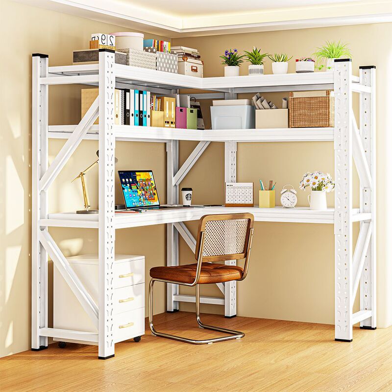 L-shaped corner computer desk, steel adjustable height desk, multifunctional shelf storage rack, multi-layer wall-mounted storage rack L-shaped corner computer desk, steel adjustable height desk, multifunctional shelf storage rack, multi-layer wall-mounted storage rack