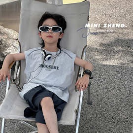 儿童韩版套装2025夏季新款男童时尚无袖上衣中小童宽松短裤两件套