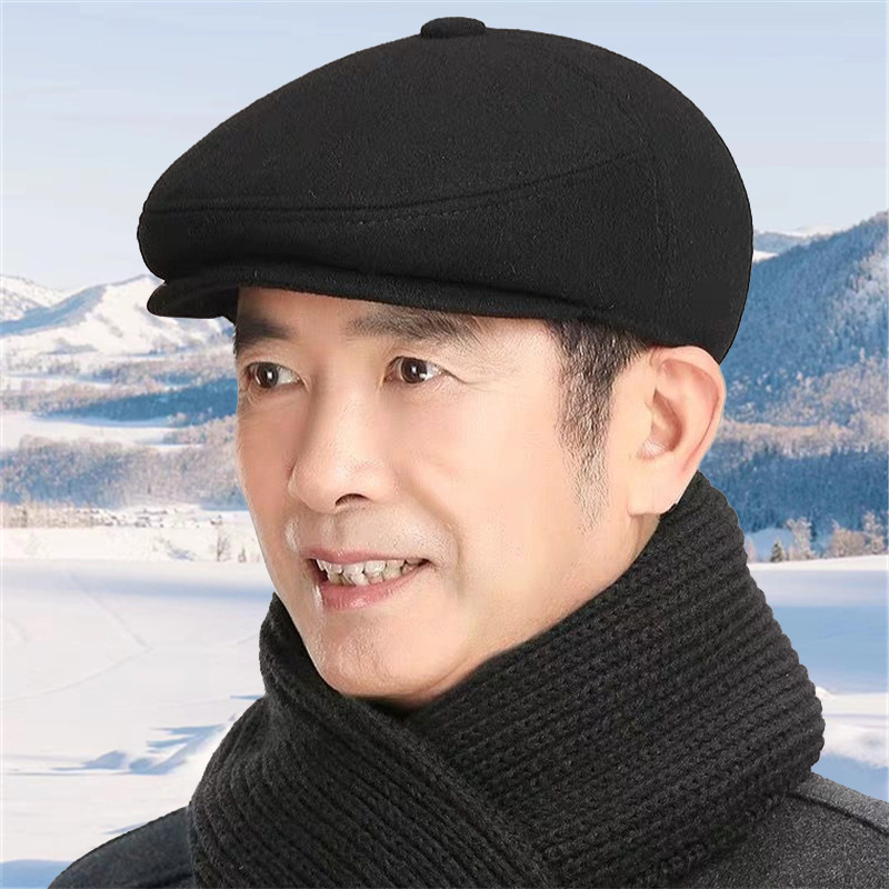 冬季新款中老年人护耳毛呢保暖前进鸭舌帽加绒加厚时尚防寒前进帽|undefined