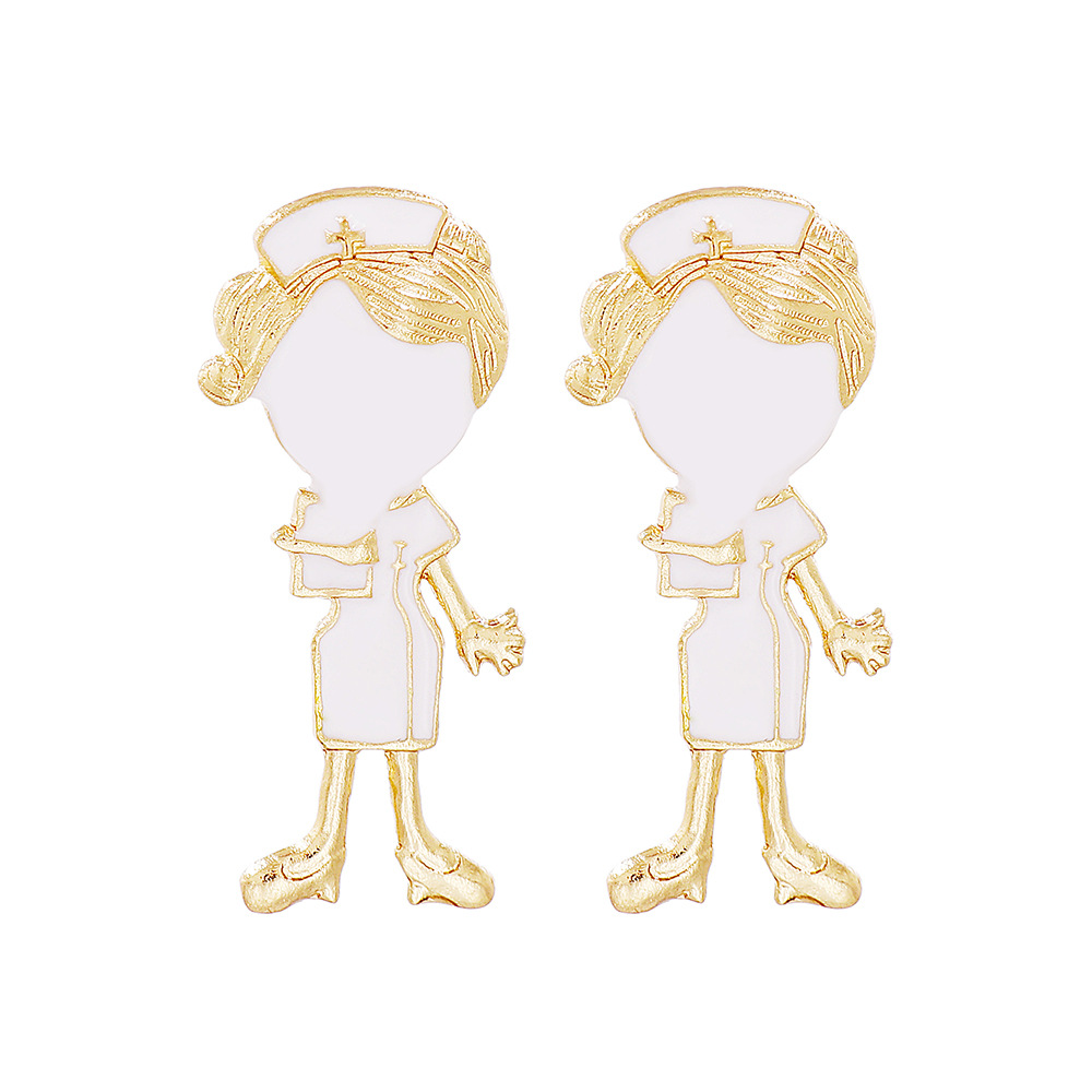 new white angel nurse female alloy drop oil stud earrings