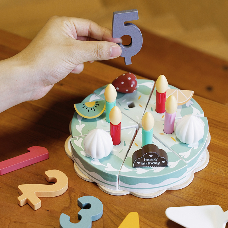 Pastel de cumpleaños jugar a las casitas juguete los niños madera simulación fruta corte música niña niño fiesta cumpleaños