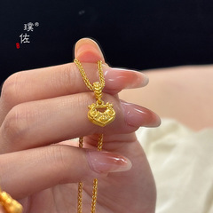 璞佐金店同款沙金diy配件莲花小锁包吊坠项链女新中式国风锁骨链