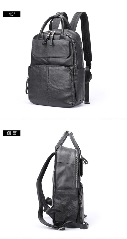 Ba lô nam da bò thật đa năng công sở đựng laptop 14 inch — Cà phê, Vải dệt trơn màu đen, màu đen, Màu nâu cà phê chi tiết 24
