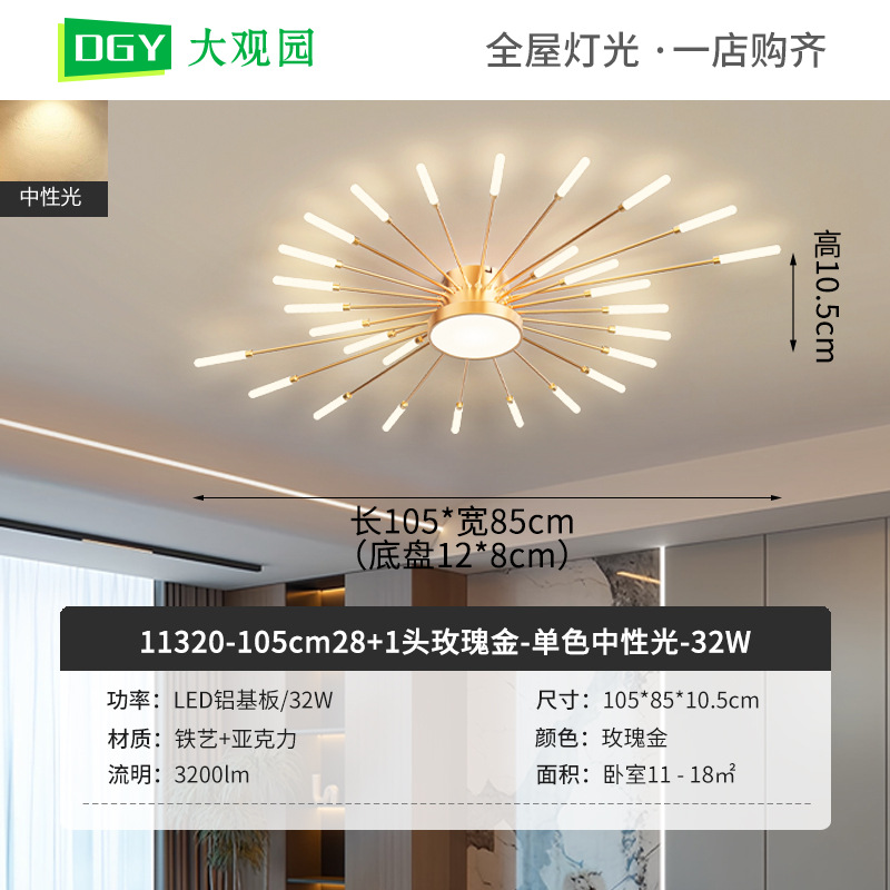Luz de sala de estar nueva lámpara de fuegos artificiales creativa moderna lámpara de techo de dormitorio minimalista lujoso lujoso lujoso luz de sala de estar L002