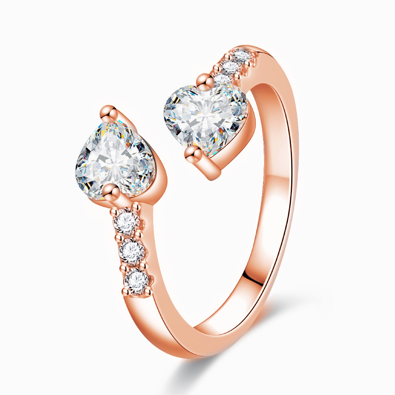 Double Heart Zircon Open Ring For Women Sterling Silver Style_voghion.com