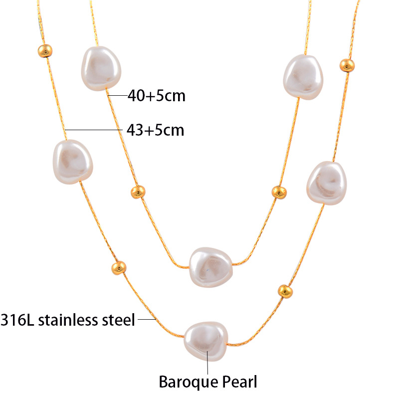 Fashion Geometric Titanium Steel Plating Artificial Pearls Layered Necklaces 1 Piece