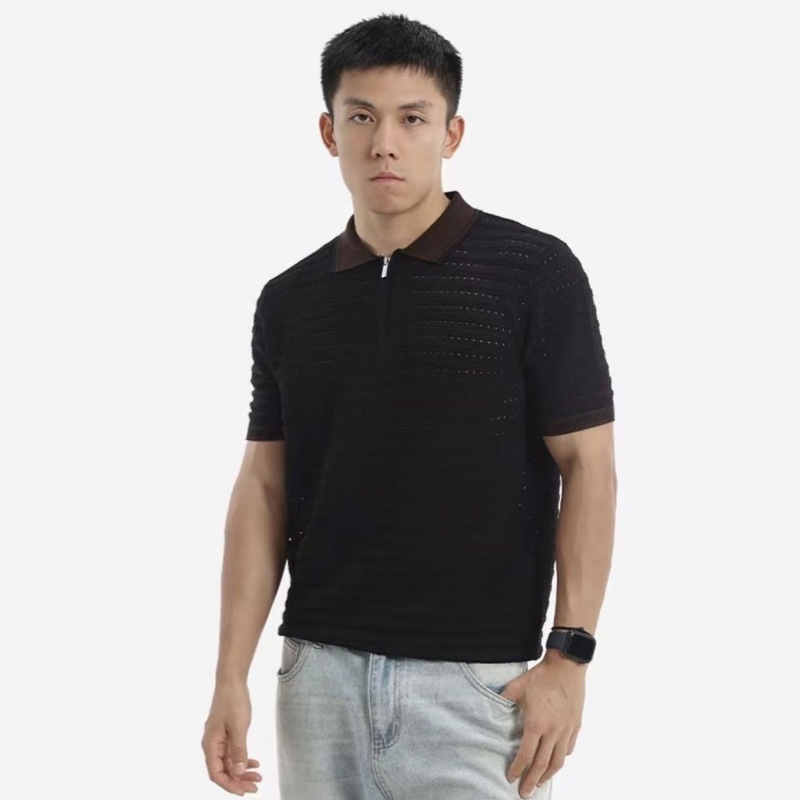 Camisas de polo de manga corta de estilo antiguo, camisetas de textura hueca para hombres, camisetas de verano al por mayor.