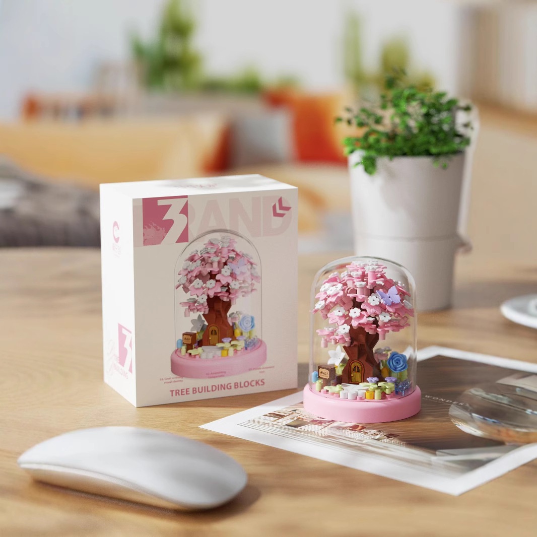 Chao Le Chuang 7392 casa del árbol de cerezo regalo de bloques de flores día de plantación de árboles niñas juguetes para niños adornos al por mayor
