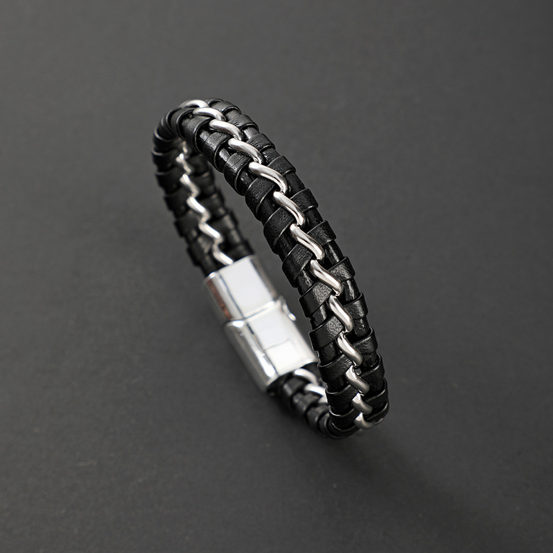 Men's Gender Vintage Style Classic Style Cross Pu Leather Titanium Steel Men's Wristband Men Cord & Leather Bracelets
