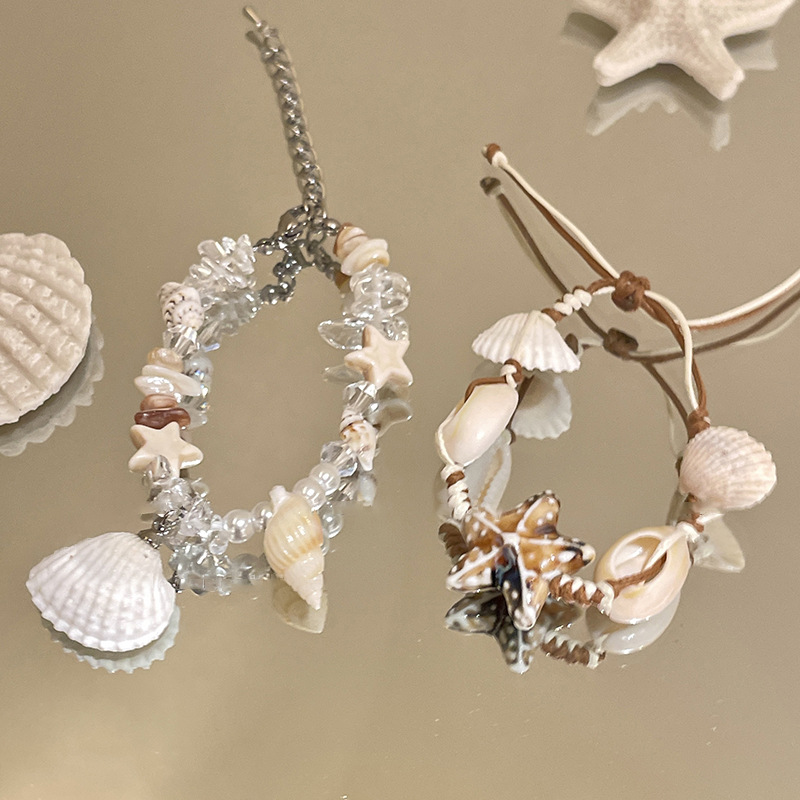 Concha, concha, estrella, piedra natural, cerámica, pulsera de perlas, pulsera de estilo de vacaciones junto al mar, joyería de todo fósforo fresca y de moda
