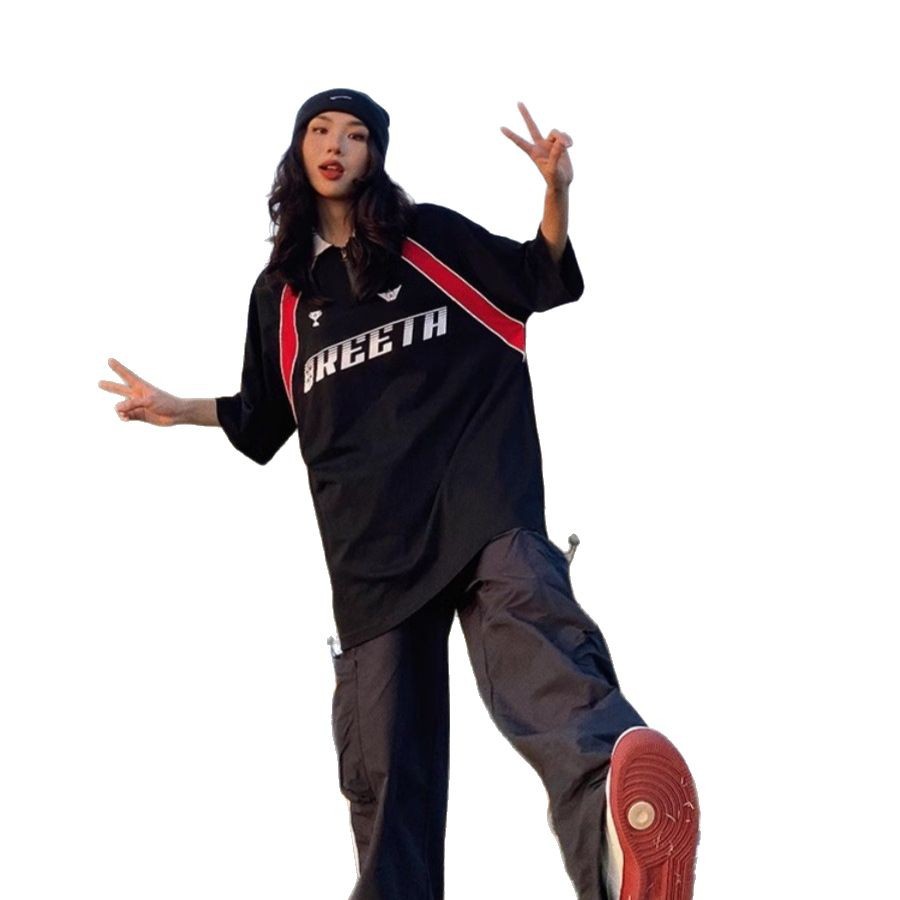 Camiseta de manga corta para hombres y mujeres, moda nacional, costura americana, contraste, 2025, nueva camisa POLO, solapa, uniforme de fútbol, mangas raglán