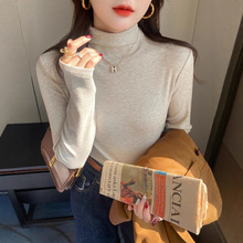 美拉德穿搭秋冬半高领打底衫女内搭2025新款磨毛加绒加厚修身上衣