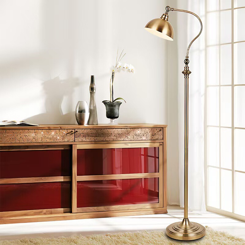 American Country Electroplated Copper Color Floor Lamp Retro Bedroom Bedside Learning Floor Lamp Study Table Eye Protection Creative American Country Electroplated Copper Color Floor Lamp Retro Bedroom Bedside Learning Floor Lamp Study Table Eye Protection Creative