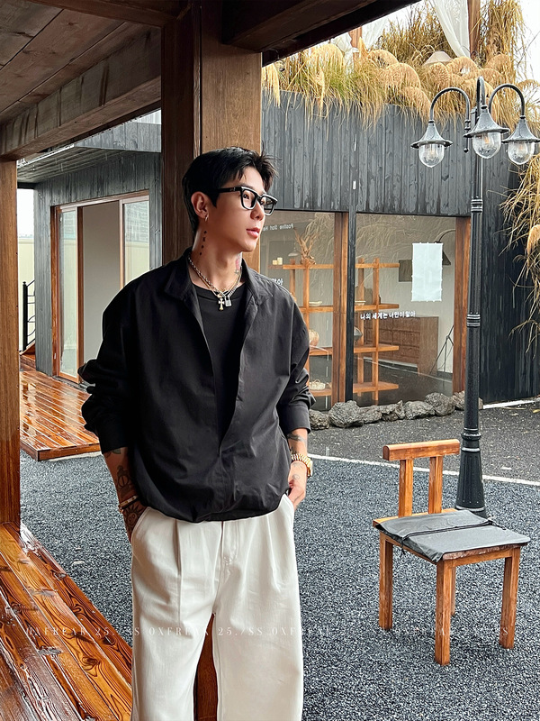 OXFREAK「首尔风情」高支全棉假两件衬衫男设计感小众套头式衬衣|undefined
