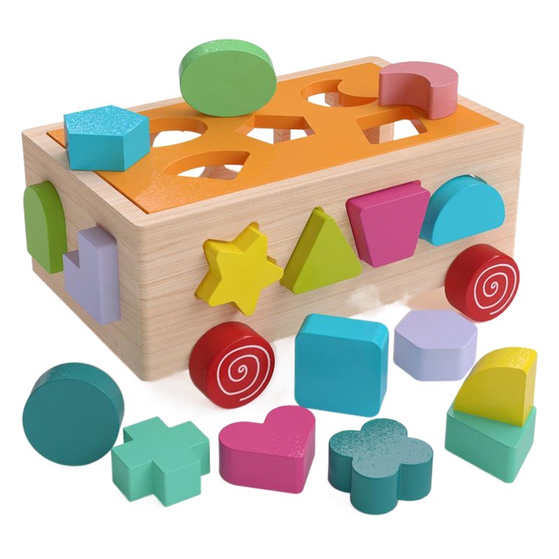 Rompecabezas de madera de Educación Temprana de 17 hoyos de 18 hoyos de inteligencia de forma de coche bloques de construcción a juego porosa Caja de Inteligencia de remolque cognitivo juguete